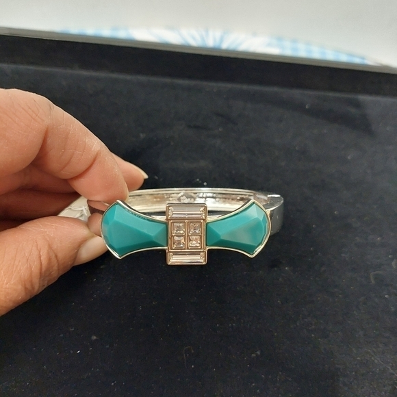 Lia Sophia "Pretty Perfect" Silver-tone Bracelet with Teal Enamel & Crystal Bow - Picture 2 of 8